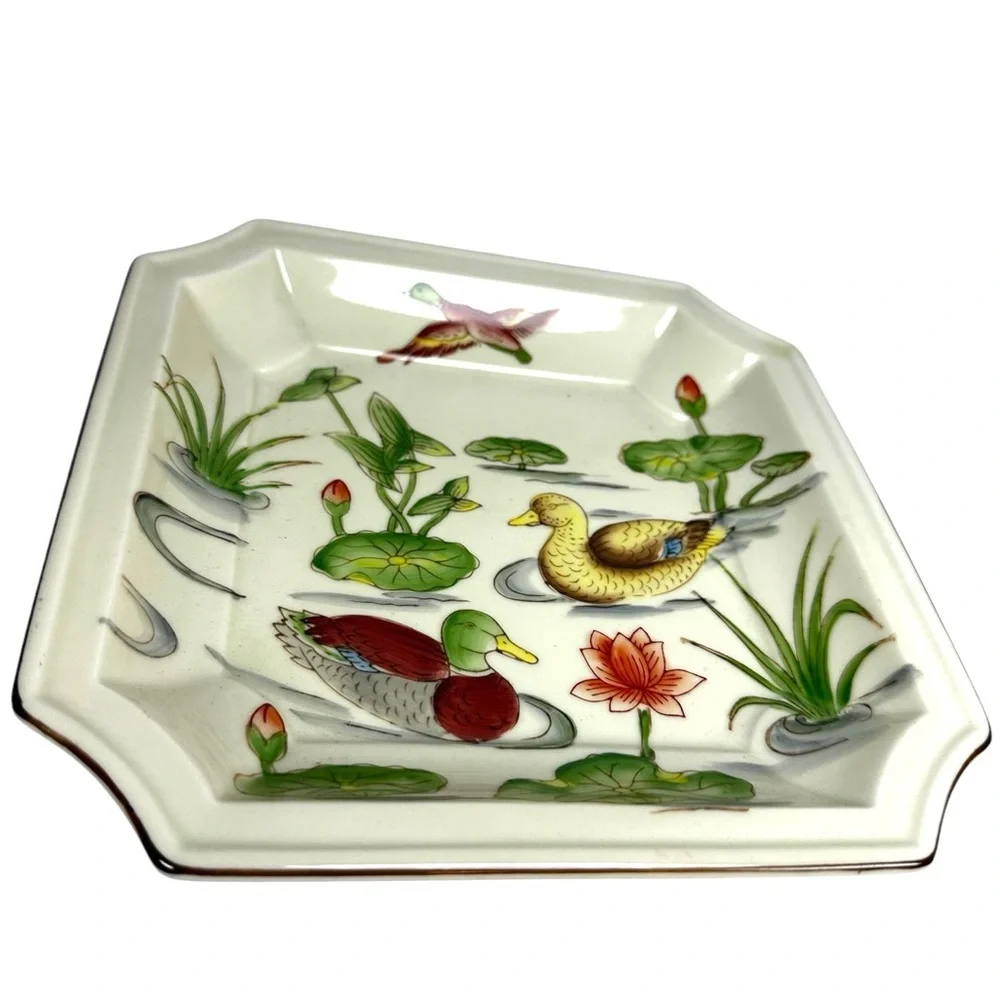 Andrea by Sadek 8 Sided Square Ducks Lily Pads Serving Plate #5868 Made in Japan